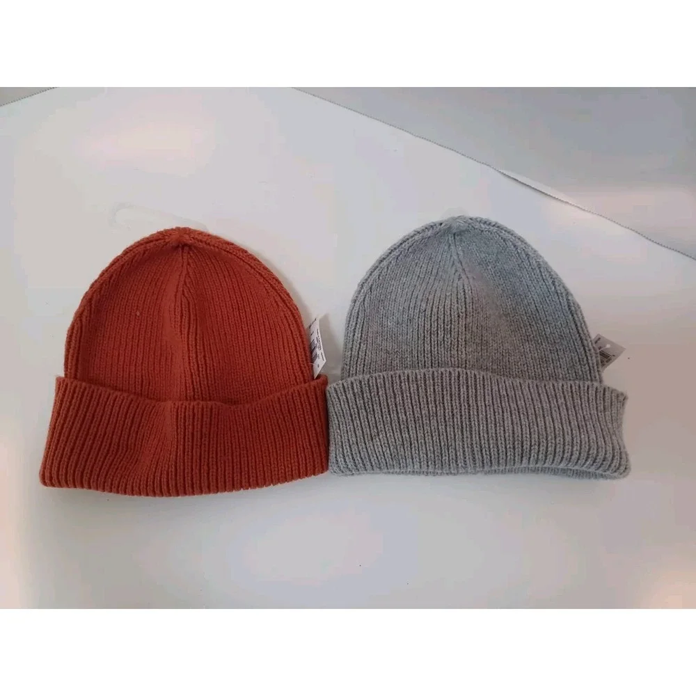 NWT Lot‎ of 2 Gray Orange Beanie Winter Hats Unisex Kids S - M